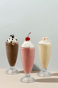Mixed flavor milkshakes at a cafe