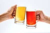 Men toasting with beer on white background