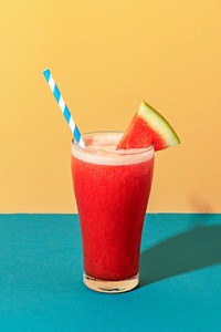 Fresh watermelon smoothie on colorful background