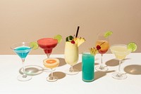 Mix of retro cocktails on a bar counter