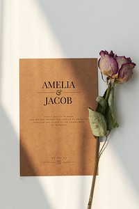 Dried pink rose with a brown card mockup