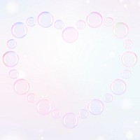 Heart shaped soap bubble frame design element on a pastel background