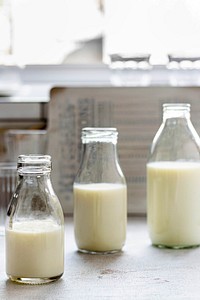 Bottles of fresh organic milk