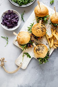 Fresh homemade pulled chicken burgers