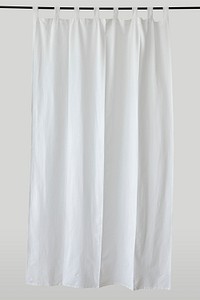 White drapery hanging from a curtain rod