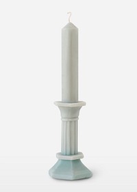 Vintage white wax candlestick on white background