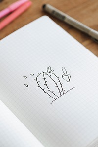 Hand drawn cactus in a notebook