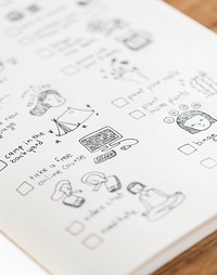 Social isolation doodle style checklist in a notebook