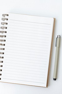 Blank plain white notebook page with a pen mockup