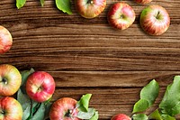 Red apples borders psd wood table background