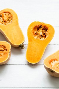 Butternut squash on white table flat lay