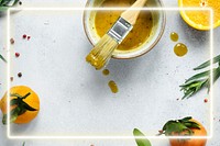 Neon frame psd with honey mustard dressing background food photography