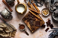 Ingredients for winter holiday hot chocolate food photography