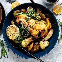 Sunday roast chicken with potatoes holiday meal