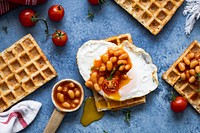 Holiday breakfast with waffle beans and eggs food photography
