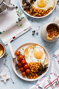 Holiday breakfast with beans toast and egg food photography