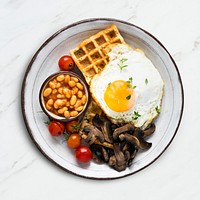 Holiday breakfast mockup with egg on waffle food photography