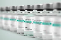 COVID-19 vaccine bottle label mockups psd in a row