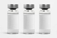 Three injection vial bottles with psd label mockups