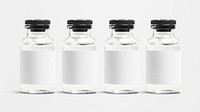 Four injection vial bottles with psd label mockups