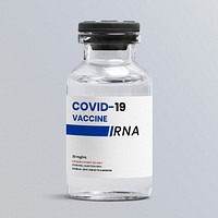 Injection glass vial label mockup psd for COVID-19 RNA based vaccine