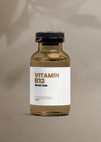 Amber injection vial label mockup for vitamin B12 psd