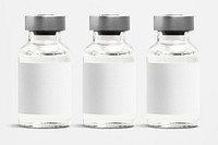 Three injection vial bottles with psd label mockups