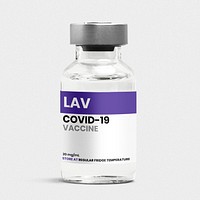 Injection glass bottle label mockup psd for COVID-19 LAV vaccine