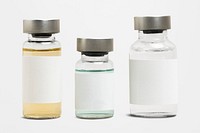 Three injection vial bottles with psd label mockups