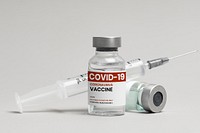 COVID-19 vaccine injection glass vial with syringe