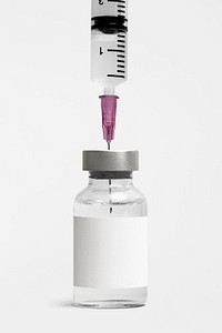 Medicine glass vial label mockup psd for injection