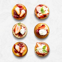 Mini strawberry cupcakes mockup psd flat lay set