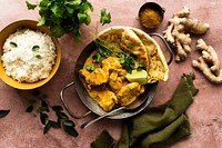 Butter chicken Indian curry in a pan food photography