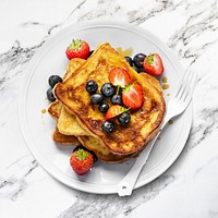 French toast mockup psd mixed berries freshly made breakfast food photography flat lay