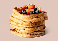 Stacked french toast mockup psd with mixed berries, breakfast food photography