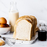 Stack of sliced bread, french toast ingredients food photography