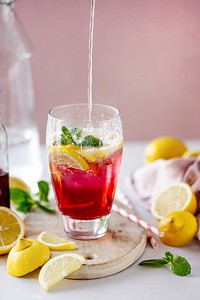 Frizzy red lemonade soda food photography