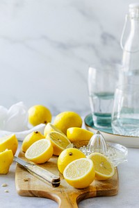 Fresh cut lemons for lemonade food photography