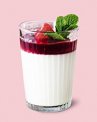 Vanilla panna cotta mockup psd with raspberry served in a glass