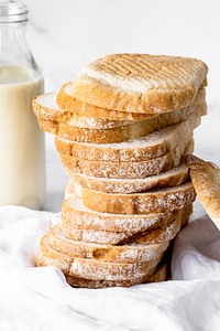 Stack of sliced bread, french toast ingredients food photography