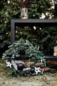 Christmas wreath outdoors in backyard