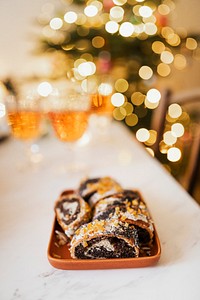 Christmas poppy seed roll on a table 