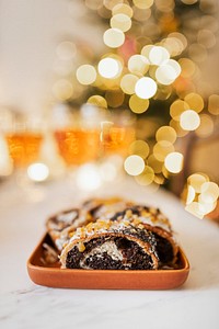Christmas poppy seed roll on a table