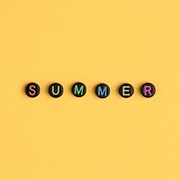Summer word beads alphabet yellow background 