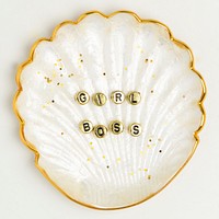 Girl boss beads typography on gold shell 