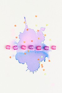 BONJOUR beads text typography on purple