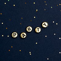 PARTY beads text typography on dark blue