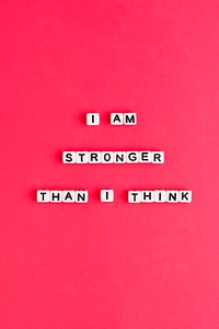 Square I AM STRONGER THAN I THINK beads text typography on red