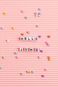 HELLO JUNE beads word typography on pink