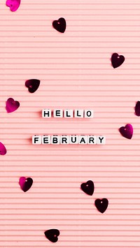HELLO FEBRUARY beads message typography on pink